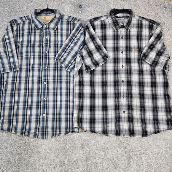 Carhartt Other - Carhartt Shirts Mens Large Black blue Plaid S/S Button Up Relaxed Fit lot of 2